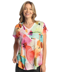 Jess & Jane Livia Cap Sleeve Top in pink multi - women's blouse - alternate view