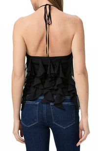 Paige Ciao Ruffle Halter Top in black - women's blouse - detail view