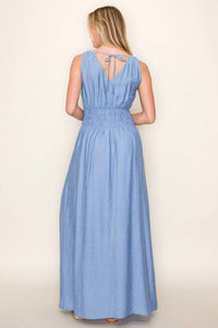 Staccato - Willow Bay Double V Neck Smocked Waist Tied Back Maxi Dress