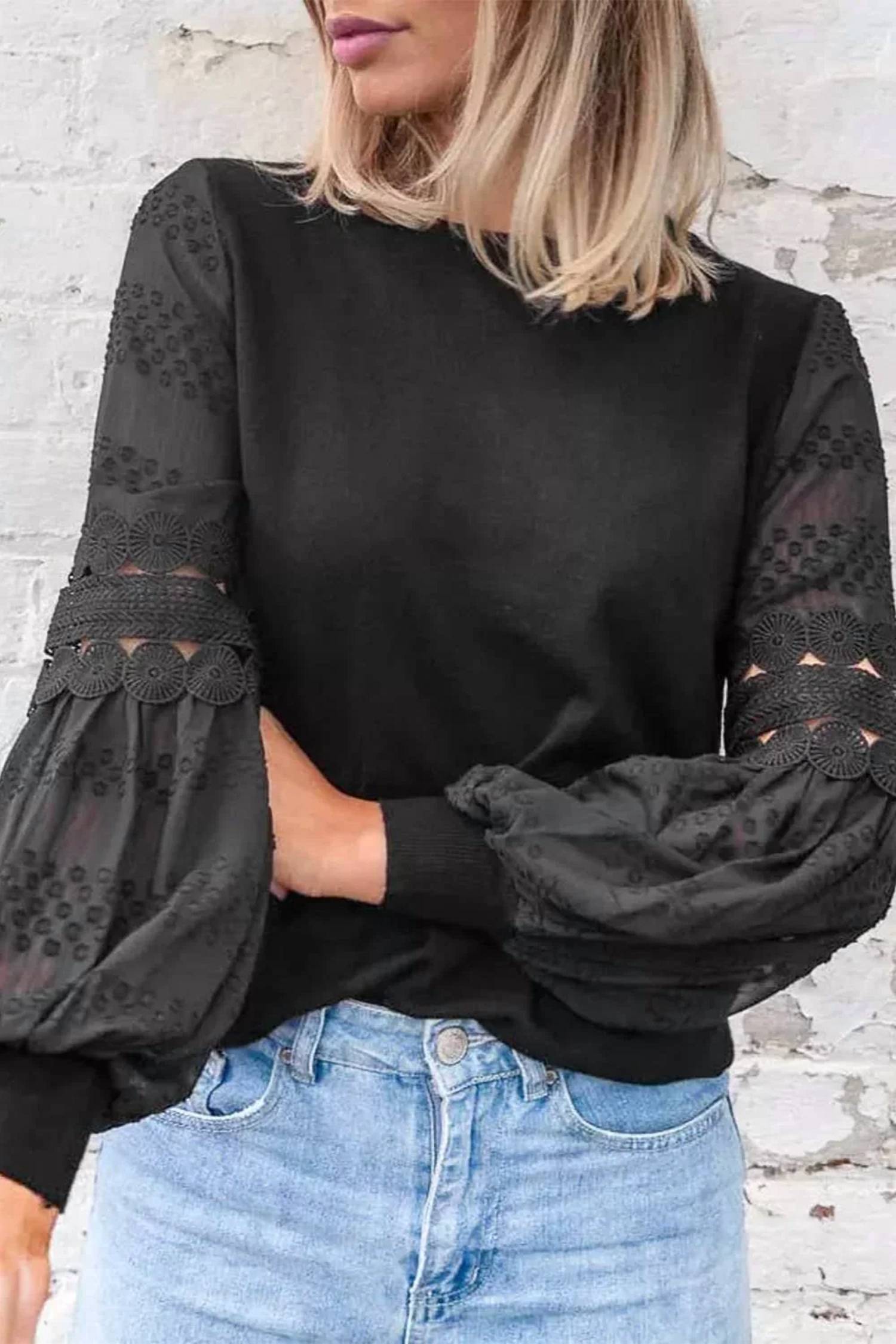 Shiying Fashion - Women's Lace Lantern Sleeve Blouse