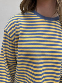MOD REF The Jessie Top in blue yellow - women's long sleeve top - detail view