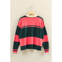 Hyfve - Contrasting Striped Sweater With Polo Collar