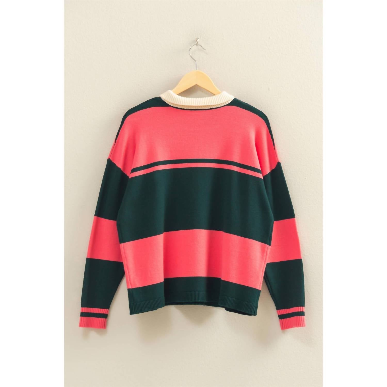 Hyfve - Contrasting Striped Sweater With Polo Collar