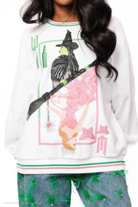 QUEEN OF SPARKLES Licensed Elphaba & Glinda Card Sweatshirt in white - women's top