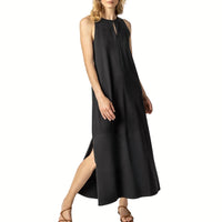 Lilla P Women's Sleeveless Keyhole Maxi Dress in black - women's blouse