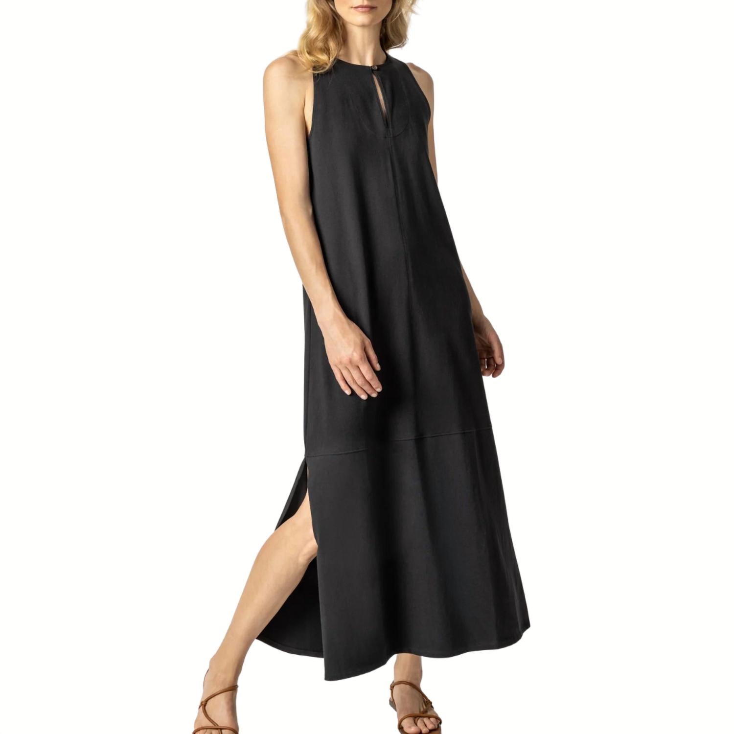 Lilla P Women's Sleeveless Keyhole Maxi Dress in black - women's blouse
