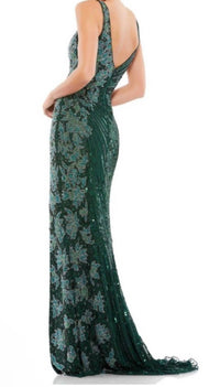 MAC DUGGAL Beaded Floral Sleeveless Gown in deep green - women's dress - detail view