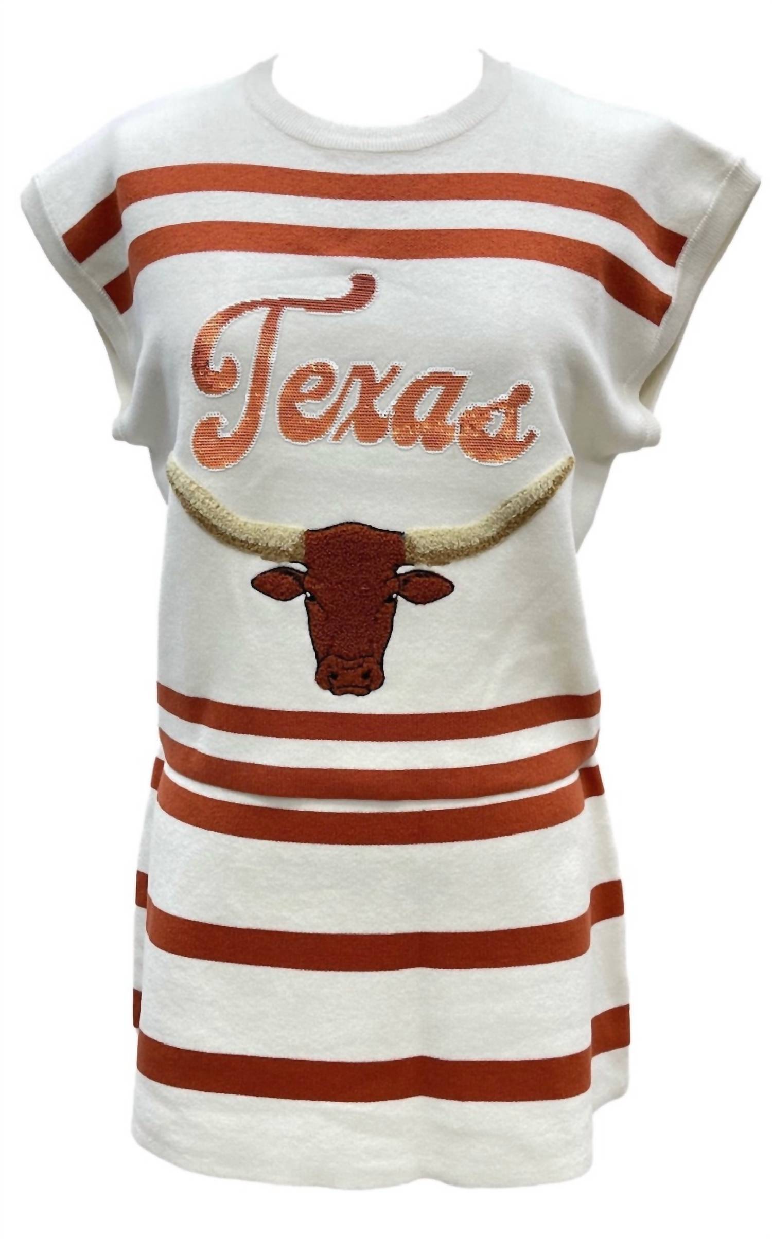 QUEEN OF SPARKLES Striped Sweater Skirt in burnt orange white - women's skirt - view 4