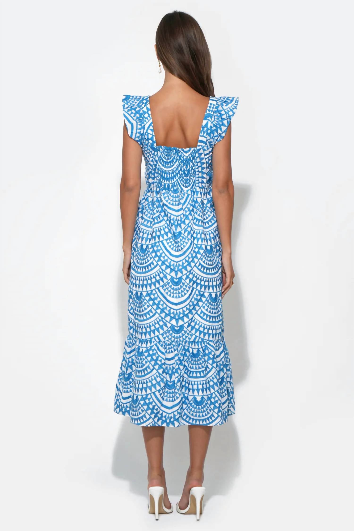 Adelyn Rae - Sadie Flutter Sleeve Embroidery Midi Dress