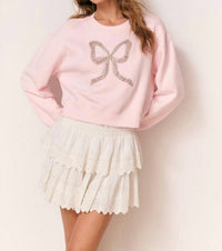 LoveShackFancy Rylan Embellished Bow Fleece Pullover in pink - women's sweater