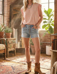 Sewn And Seen - Striped Terry Cap Sleeve Top