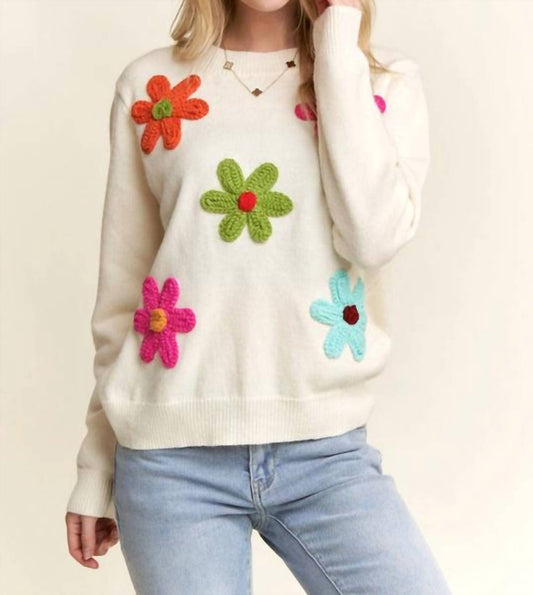 Adora - Floral Patch Cozy Knit Sweater