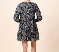 Cleobella Raquel Long Sleeve Mini Dress in dark magnolia floral print - women's dress - detail view