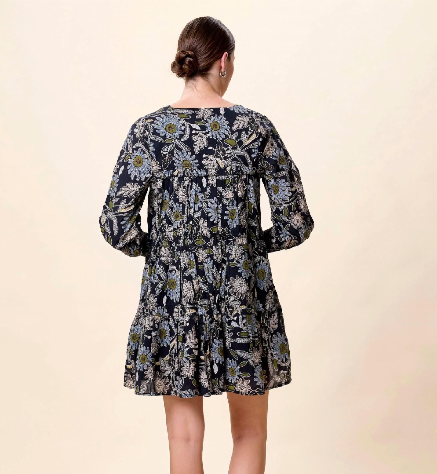 Cleobella Raquel Long Sleeve Mini Dress in dark magnolia floral print - women's dress - alternate view