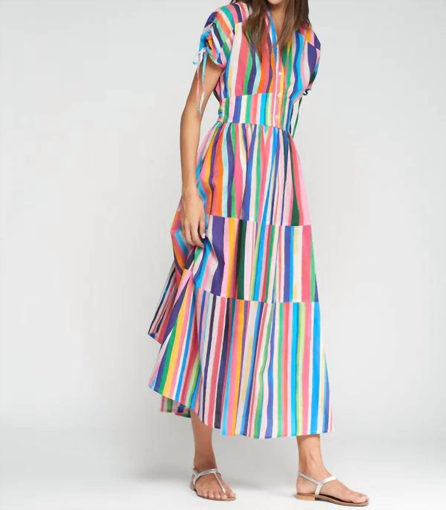 Vilagallo A-Line Striped Dress in multi - women's dress - detail view