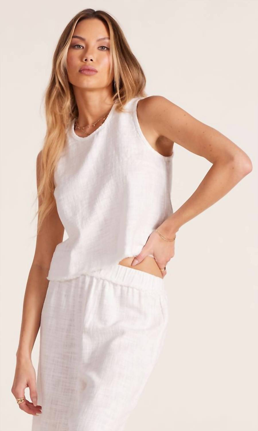 bobi Shell Tank Top in cream - women's tank top - alternate view