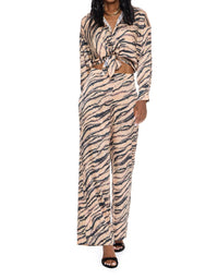 LUCY PARIS Rue Satin Pants in beige multi - women's pants - detail view