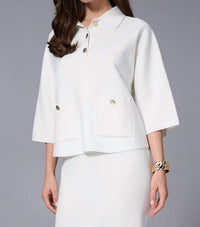 Joseph Ribkoff - Collared 3/4 Sleeve Boxy Sweater Top