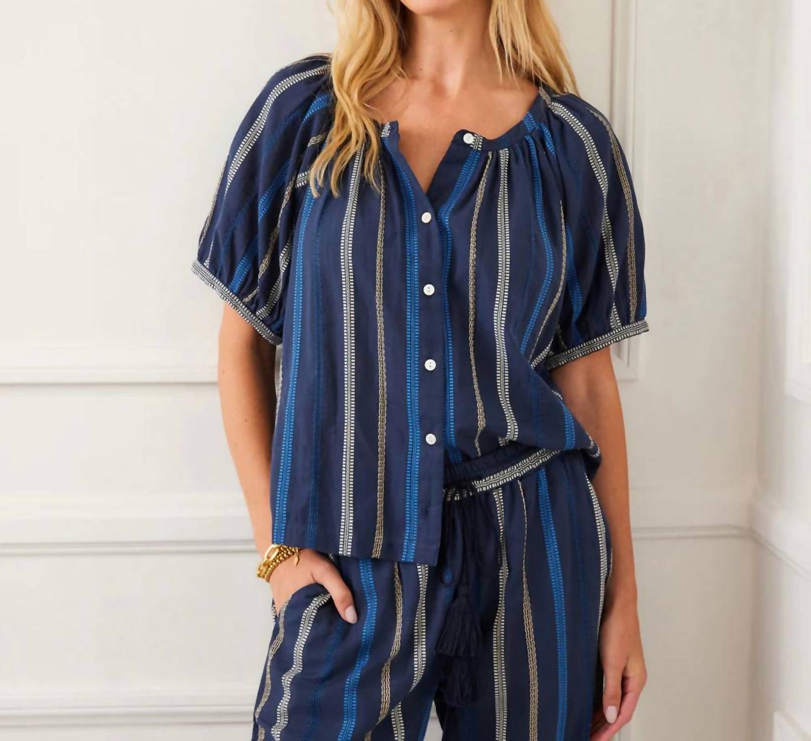 Karen Kane - Embroidered Short Sleeve Top