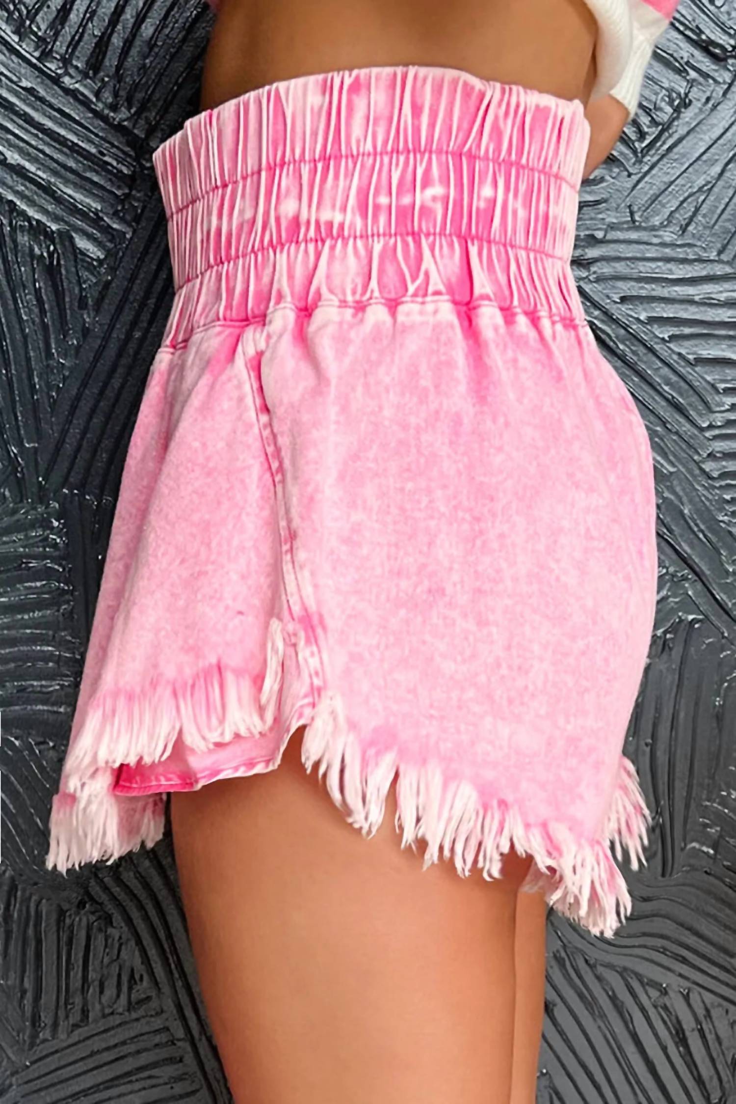 Lovesoft - Smocked Waistband Frayed Denim Skort