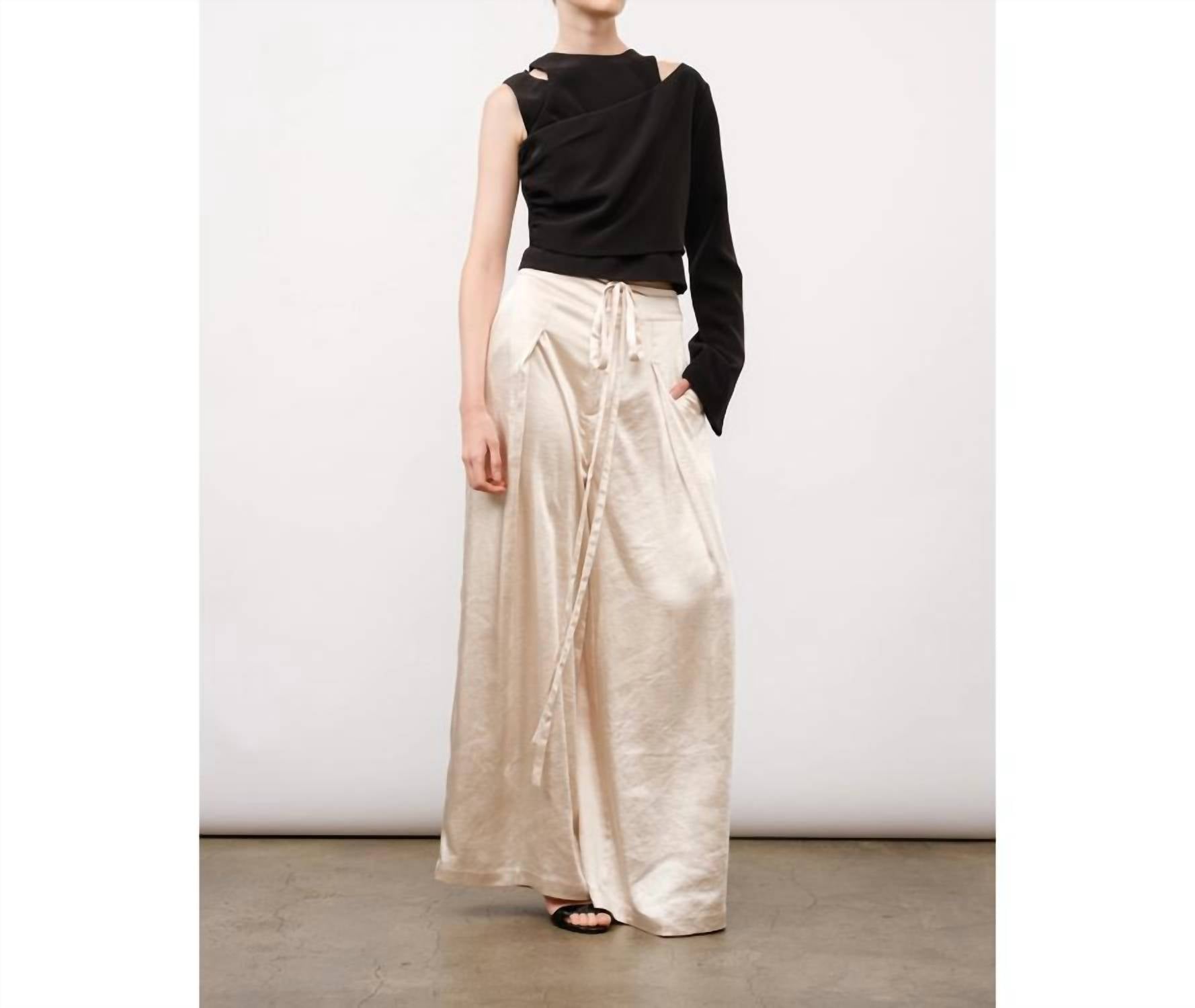 Ina Fashion - Round Neck Asymmetrical Sleeve Cut-out Crop Top