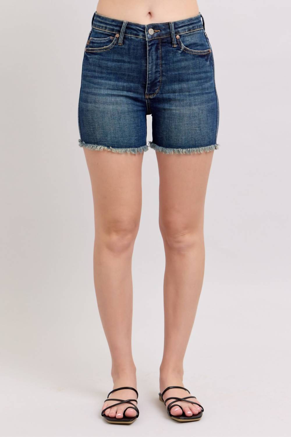 Judy Blue - High Waist Tummy Control Fray Hem & Shield Back Pocket Shorts