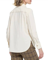 Lysse Rackel Crystal Embellished Shirt in macadamia - women's long sleeve top - detail view