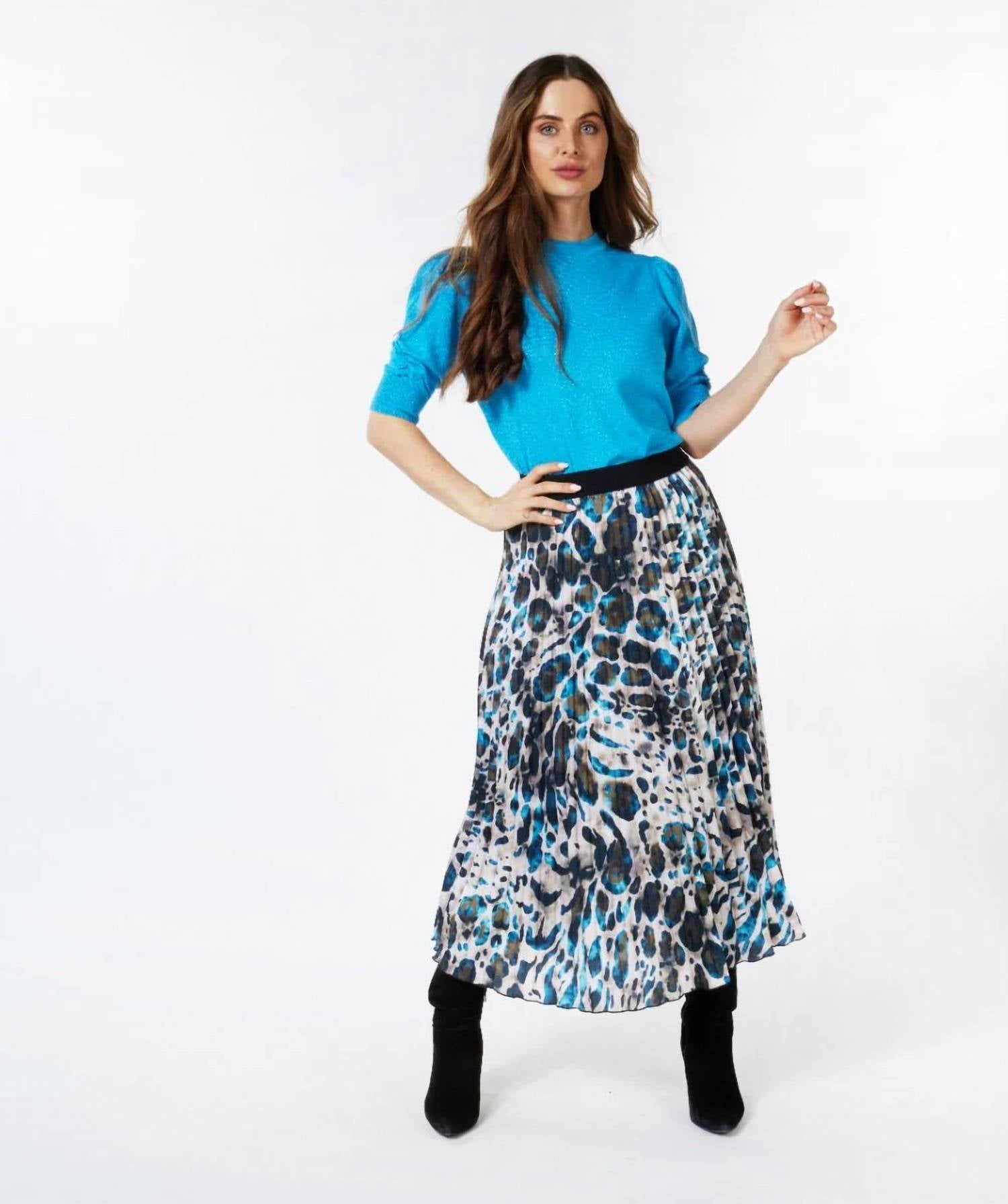 Esqualo - Asta Animal Roots Plisse Pleated Midi Skirt
