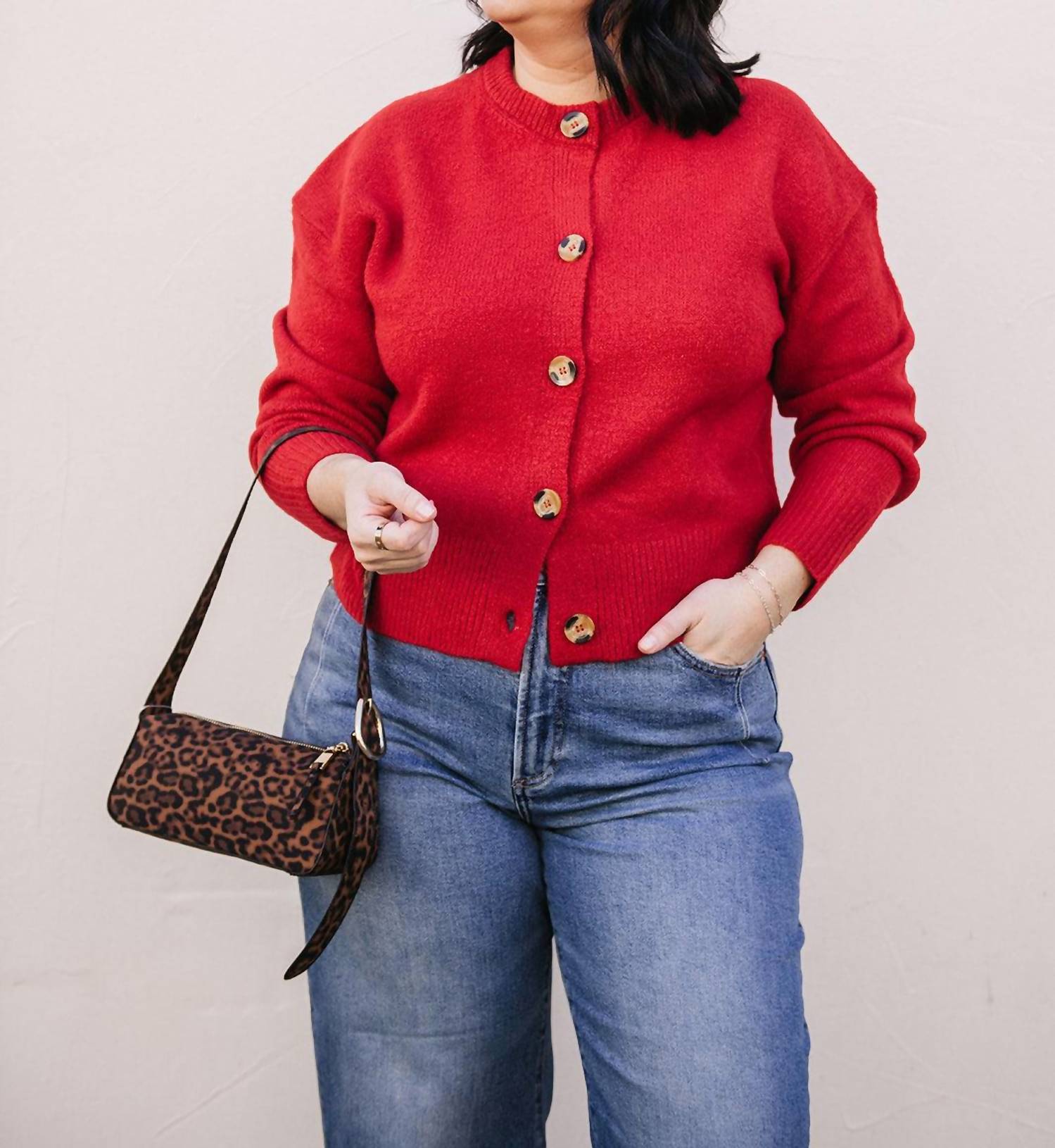 RD Style Long Sleeve Cardigan in red - women's cardigan