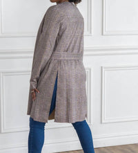 Davi & Dani - PLAID SUEDE LONGLINE SIDE SLITTED HEM BLAZER WITHOUT LAPEL