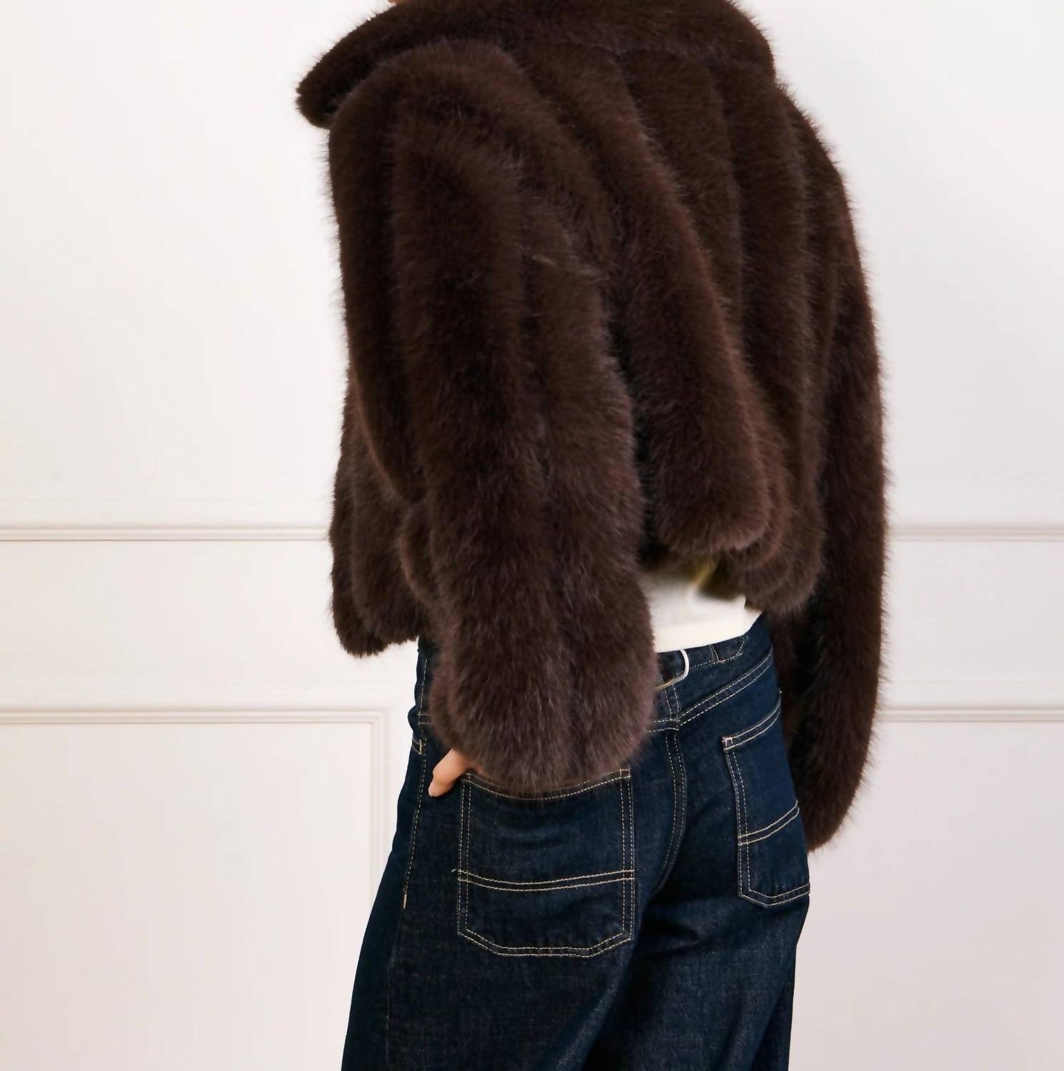 line and dot Jax Faux Fur Jacket in dark brown - women's jacket - alternate view