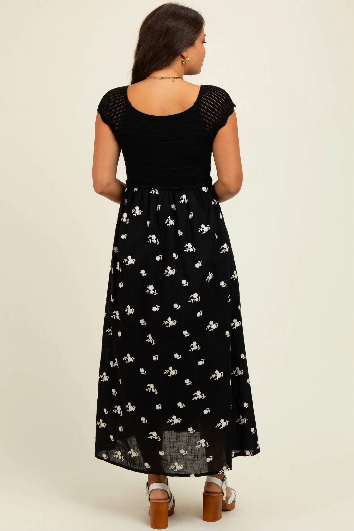 In February - Crochet Sweater Floral Midi Dress
