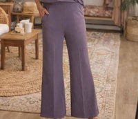 Yelete - Relaxed V-neck Top And High Waisted Wide-leg Pants Set