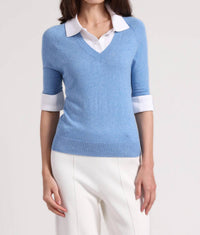 Minnie Rose - Short Sleeve V With Collar