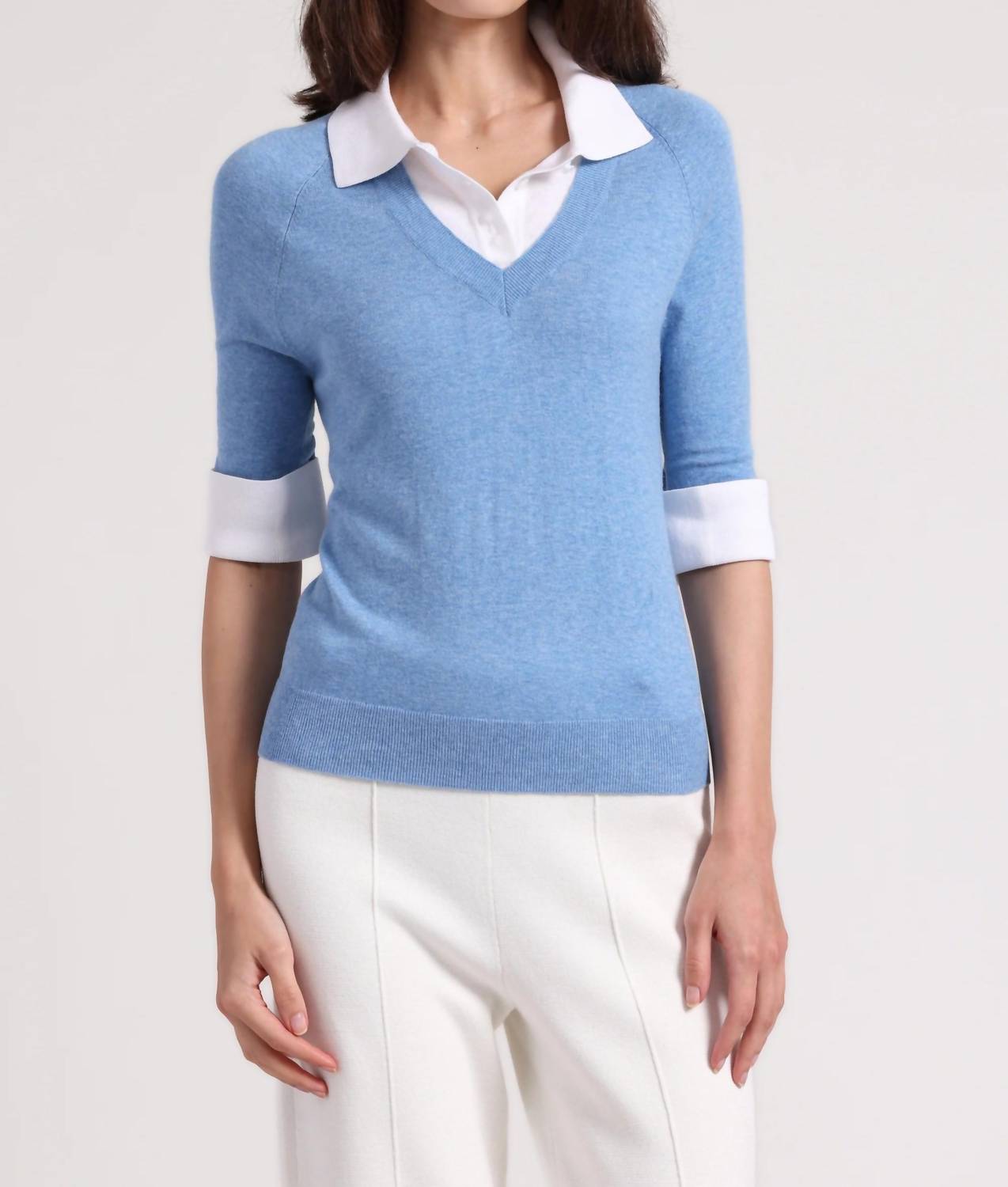 Minnie Rose - Short Sleeve V With Collar