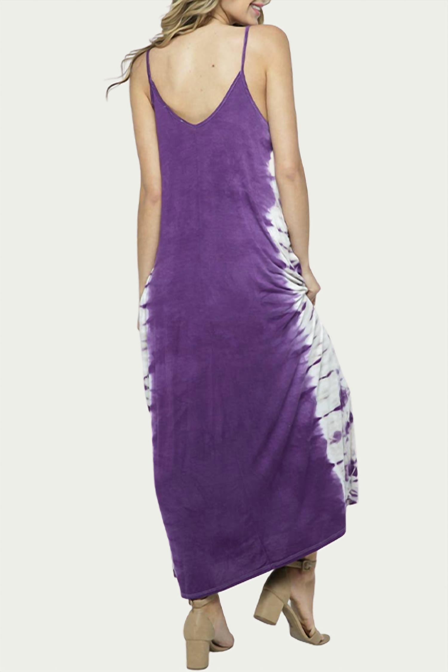 Bloidy Tie Dyed Stretch Modal Jersey Maxi Dress in plum - women's dress - detail view