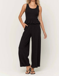 PROJECT SOCIAL T Monterosa Textured Rib Peplum Tank Top in black - women's tank top