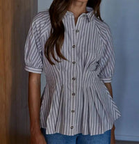 By Together - Striped Cinched Waist Blouse