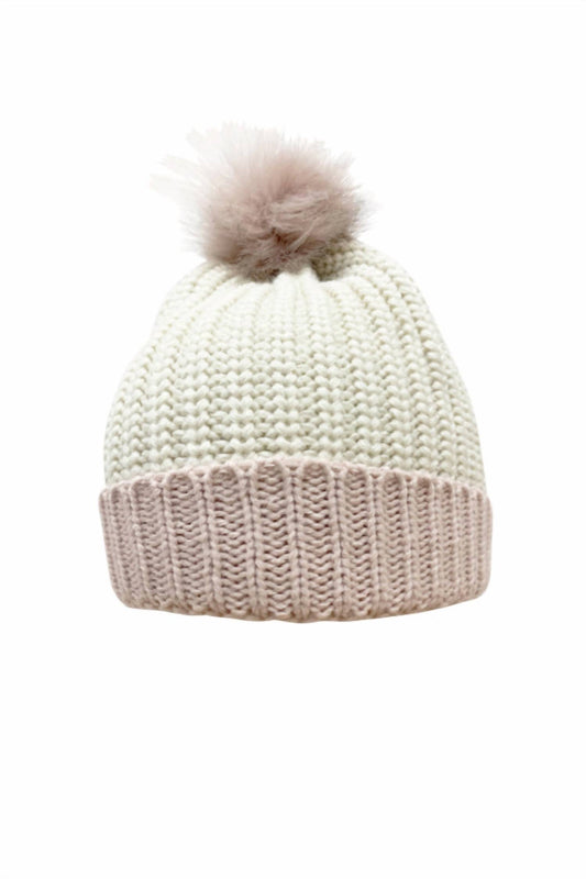 Kensie - Women's Beanie With Faux Fur Pom