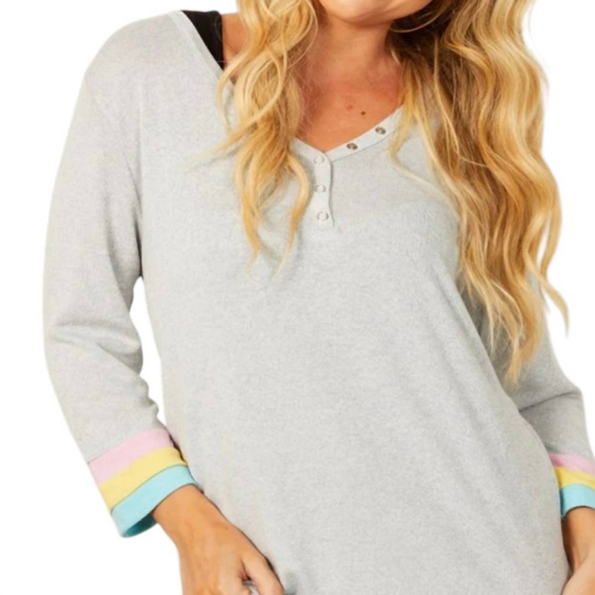 French Kyss - Rainbow Cuff Henley Top