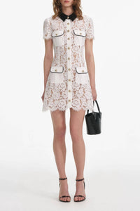 Self-Portrait - Lace Contrast Collar Mini Dress