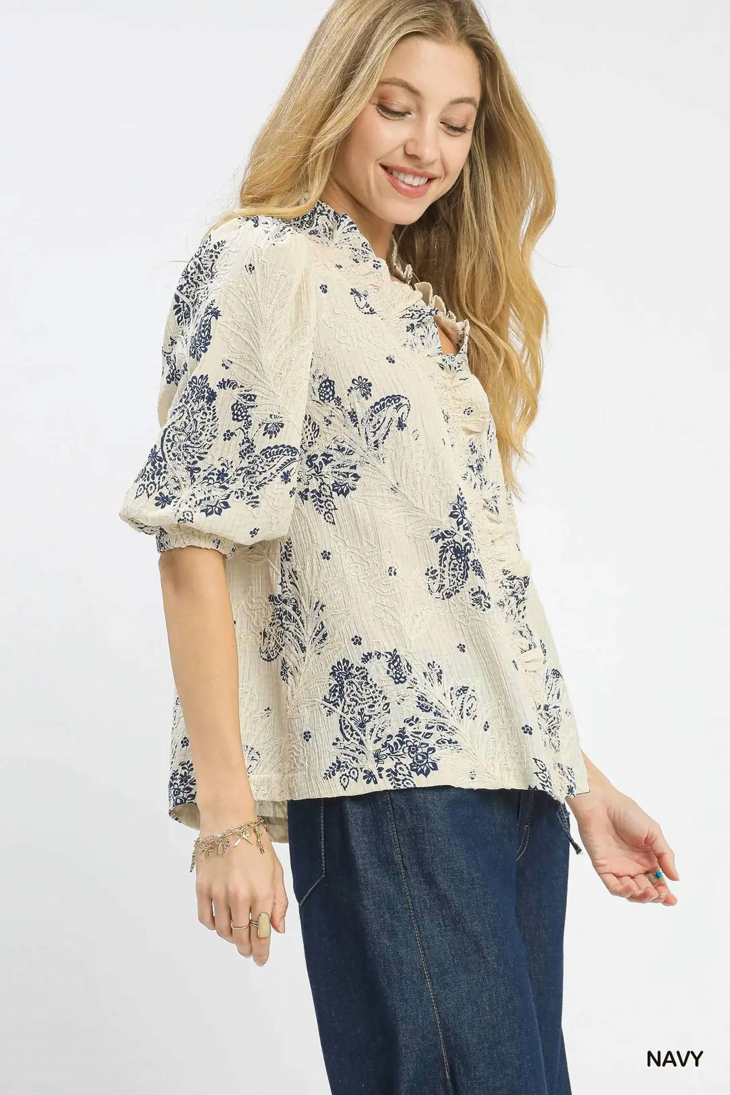 Umgee - Floral Embroidered Blouse
