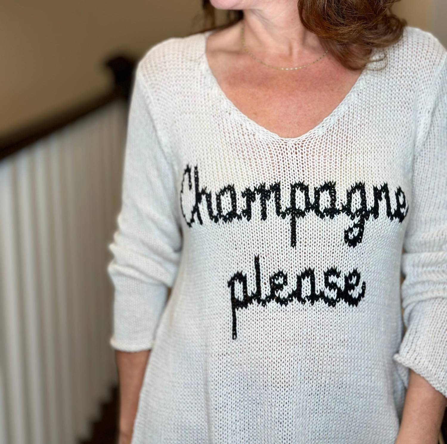 Wooden Ships - Champagne Please V Neck Cotton Sweater