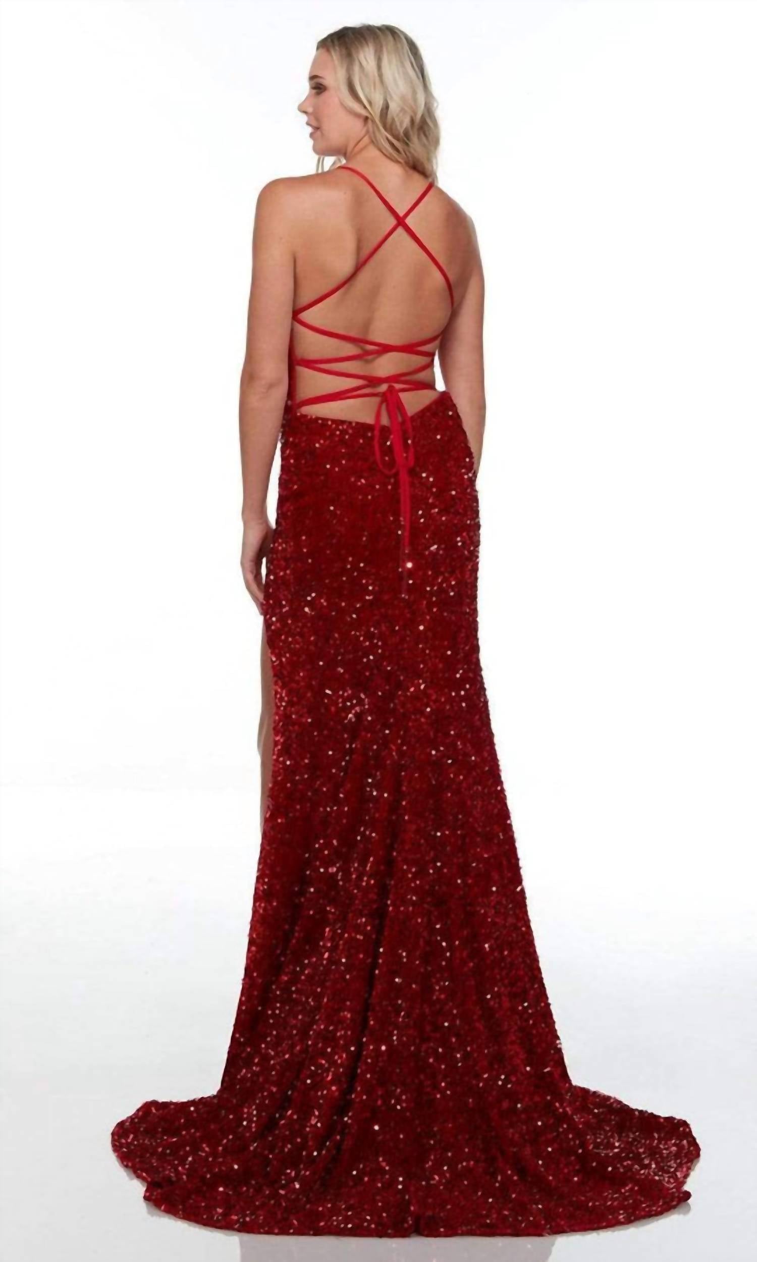 ALYCE PARIS Sequined Cowl Prom Gown With Slit in red - women's dress - alternate view