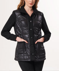 Angel Apparel Vegan Leather And Faux Suede Quilted Jacket in black - women's jacket - detail view