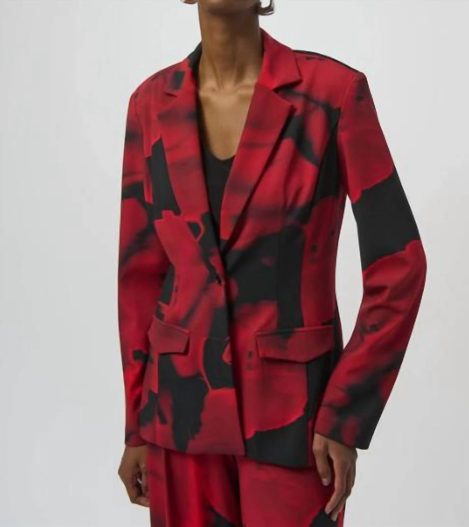Joseph Ribkoff Abstract Print Long Sleeve Straight Blazer in black red - women's jacket