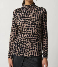 Joseph Ribkoff - Belen Animal Print Ruched Mock Neck Top