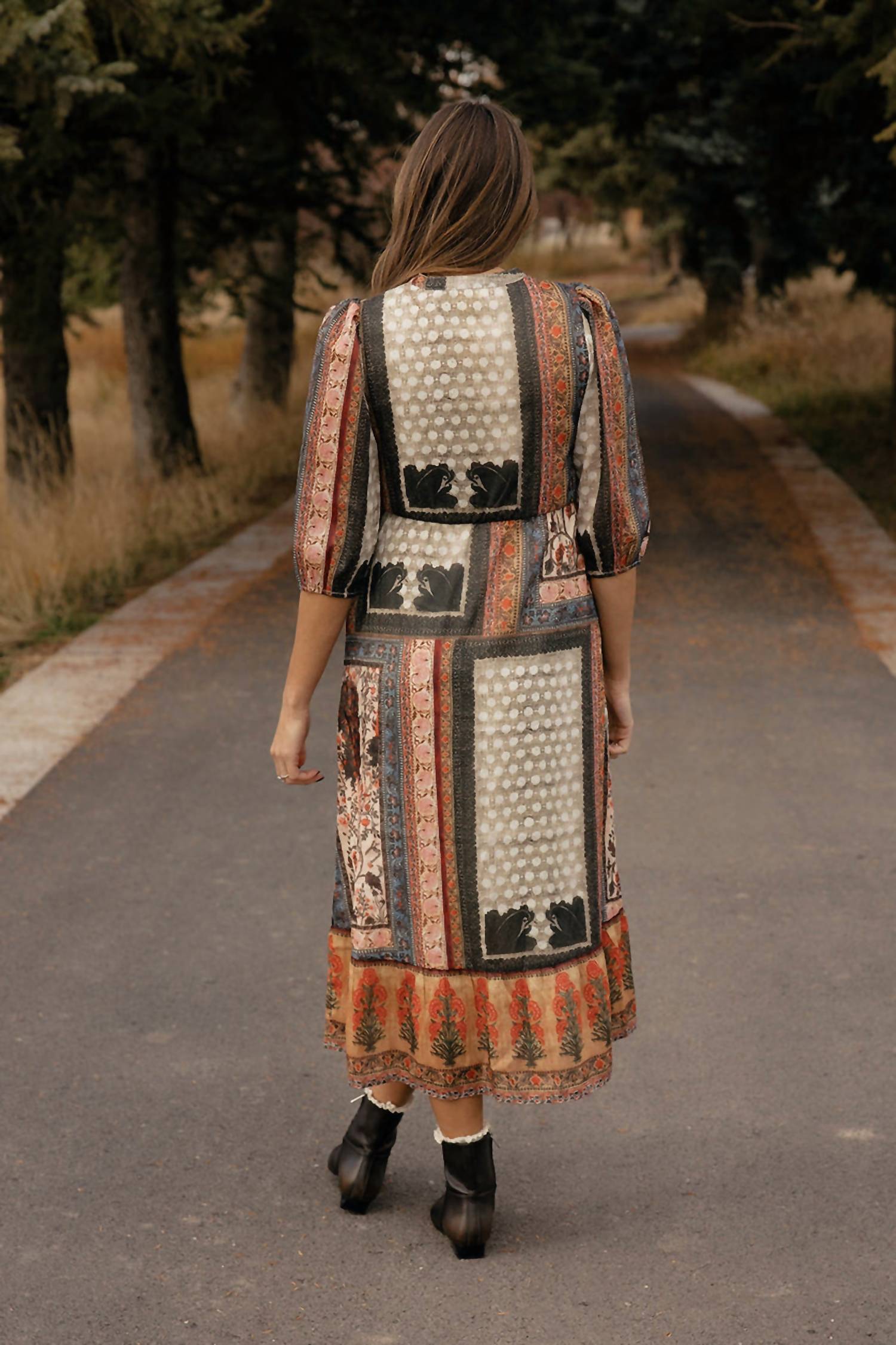 Polagram - Patchwork Long Sleeve Maxi Dress - Plus