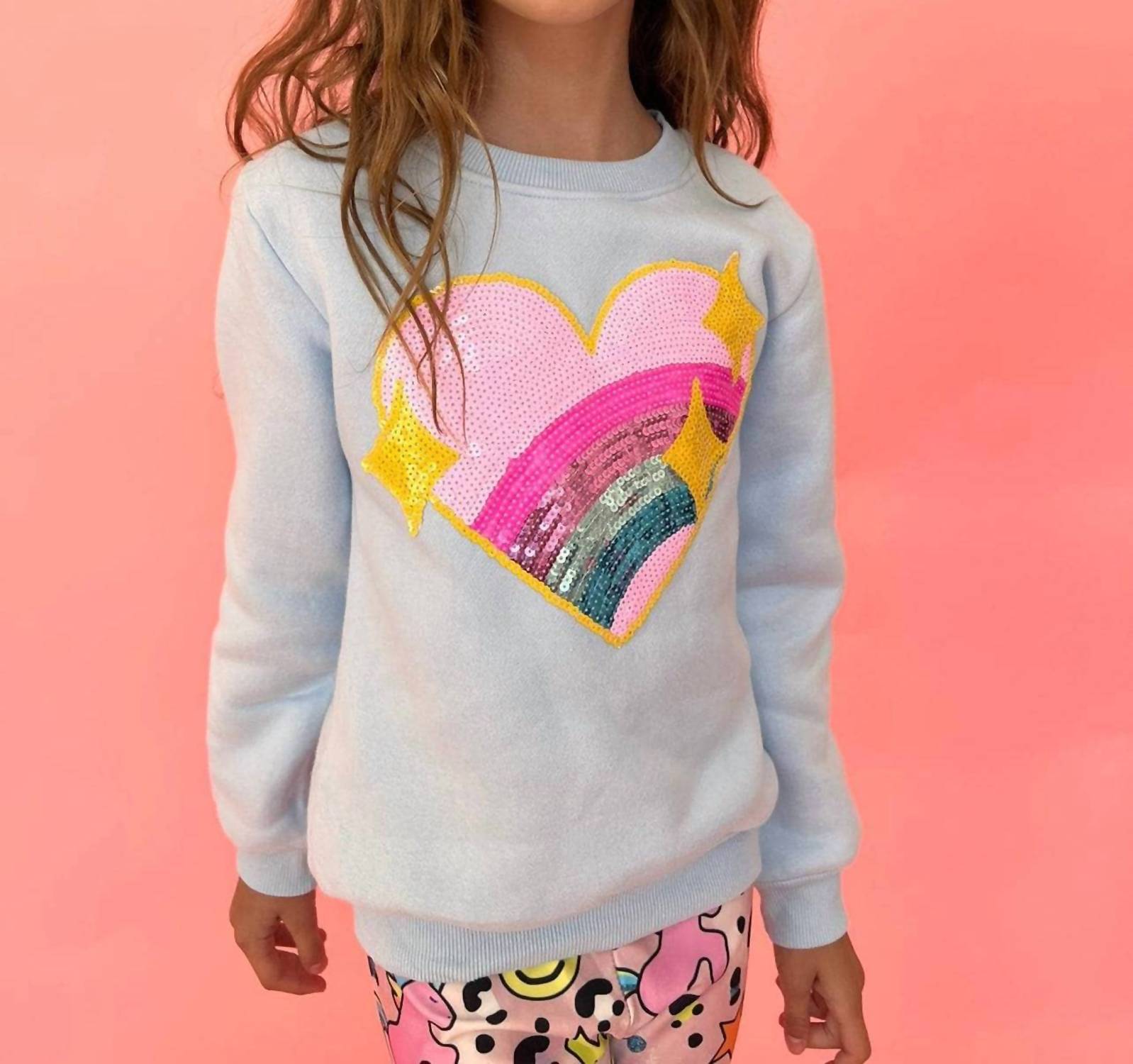 Lola + The Boys - Girls Rainbow Heart Sweatshirt