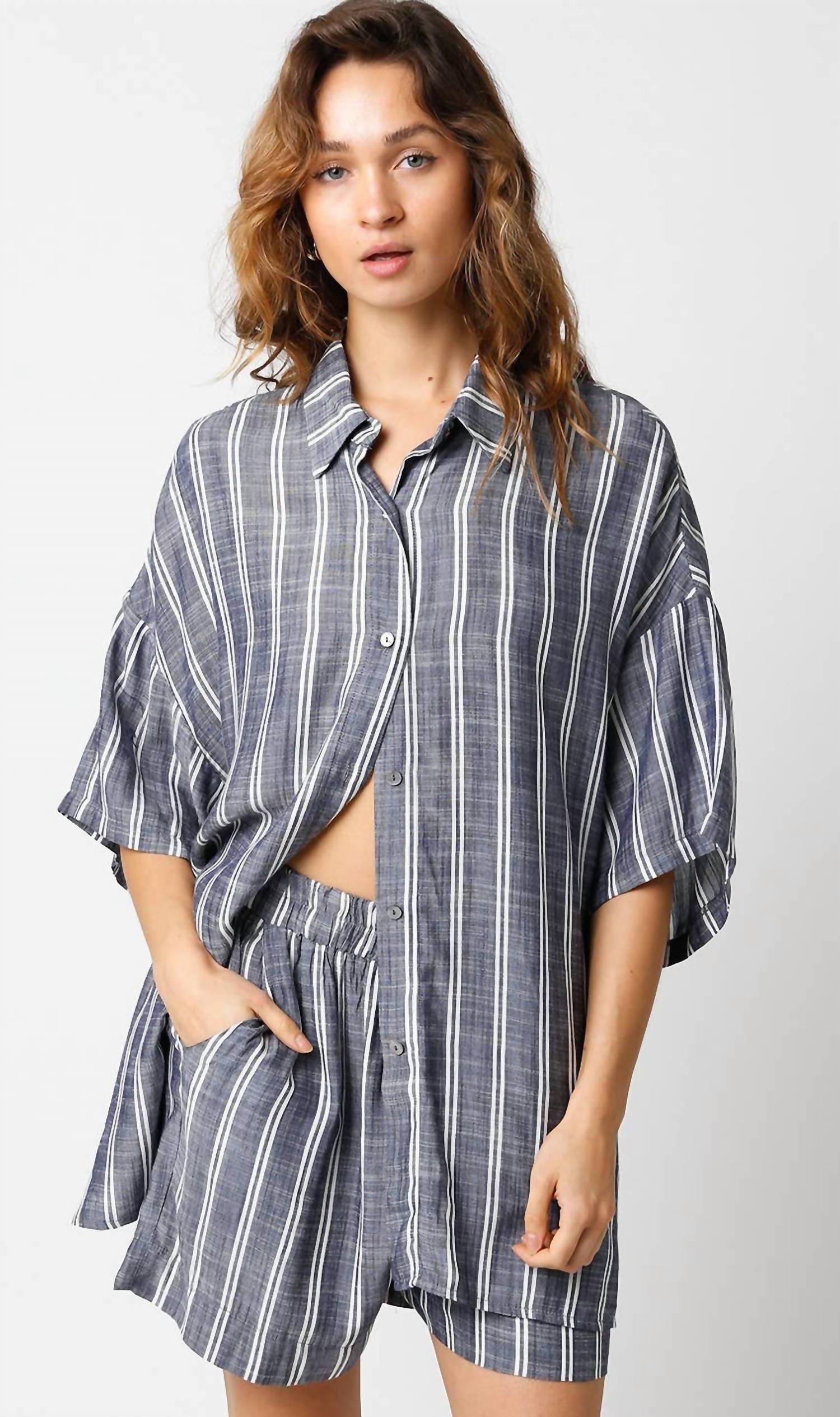 Olivaceous - Olivia Short Sleeve Button Down Top